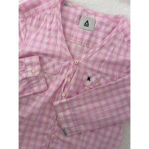 Gaastra Pink Gingham Check Button Down Shirt Womens Medium Nautical V-Neck Top